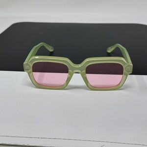 ASOS DESIGN beveled angular square sunglasses in milky green pink lenses
